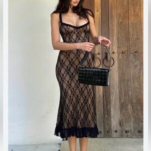 Commense Lace Patchwork Cami Midi Dress Size L Whimsigoth Y2K Style Body Con